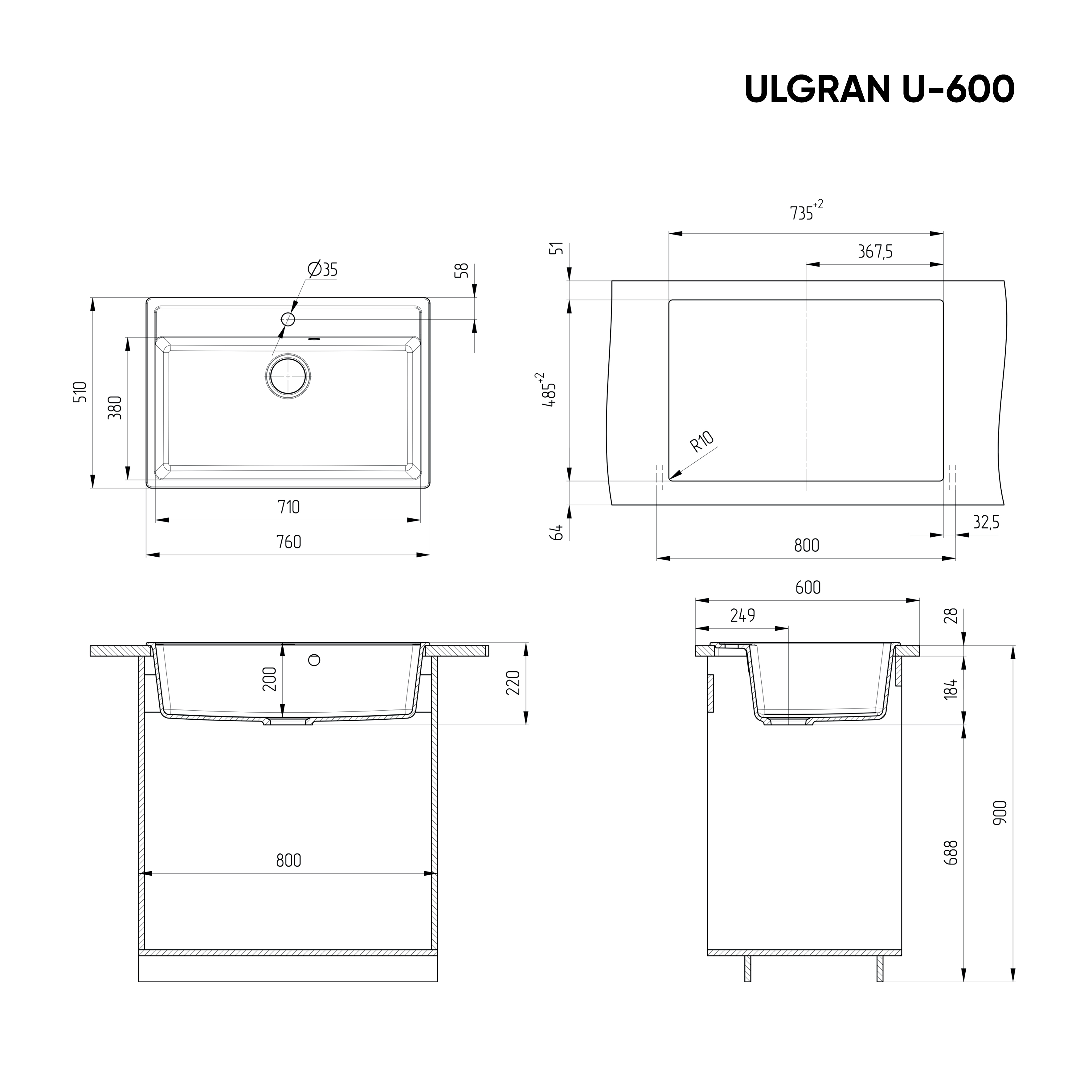 Мойка Ulgran U-600-331 белый