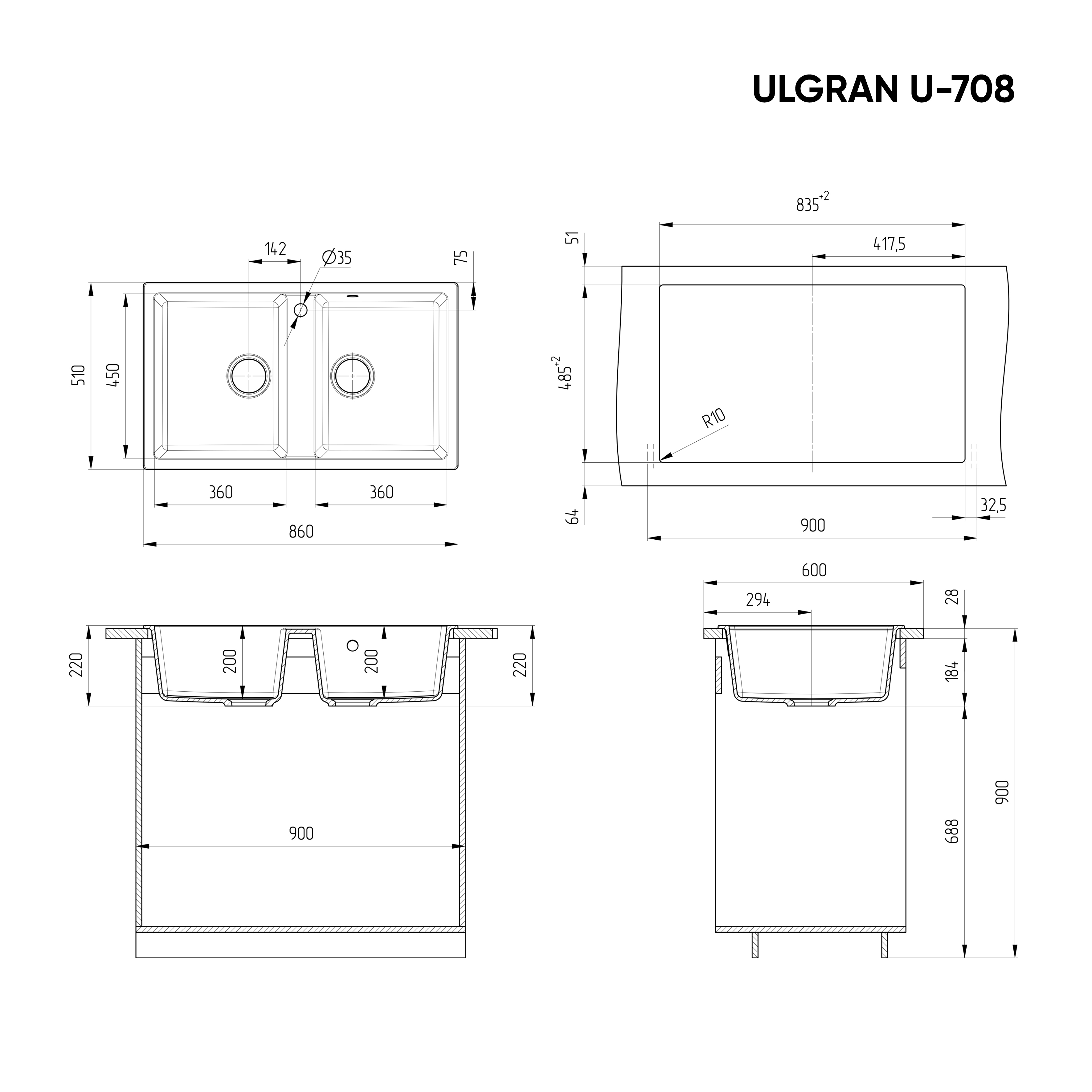 Мойка Ulgran U-708-331 белый